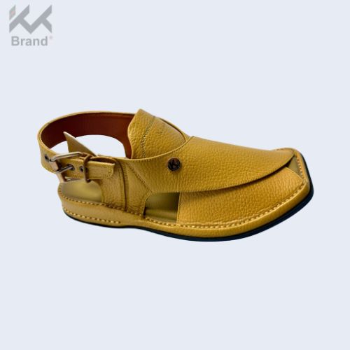 Handcrafted Yellow Textured Leather Peshawari Chappal β KK106