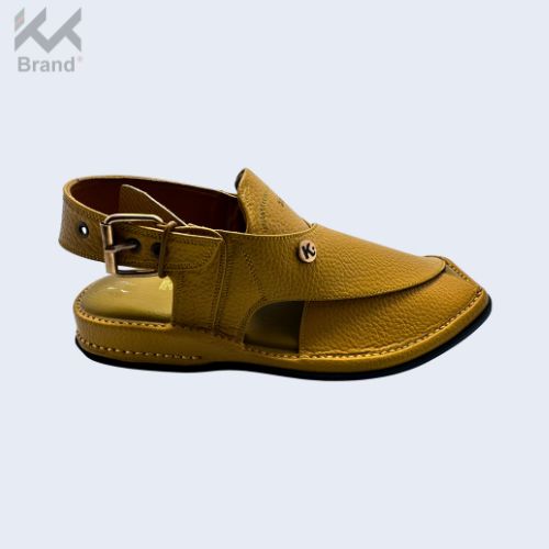Handcrafted Yellow Textured Leather Peshawari Chappal – KK106