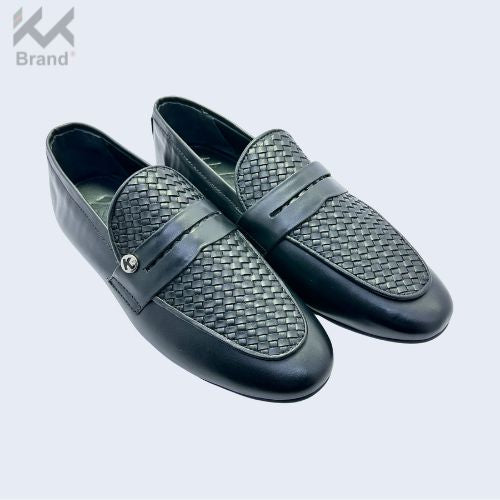 Premium Black Woven Leather Loafers – KK101