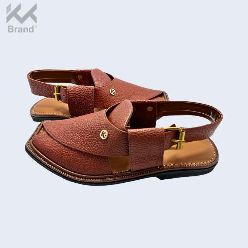 Brown Textured Leather Peshawari Chappal – KK109