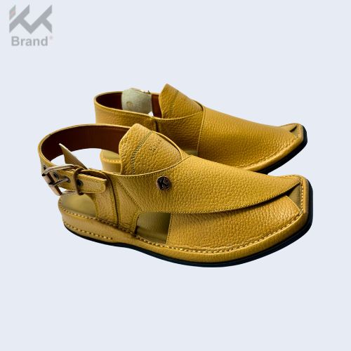 Handcrafted Yellow Textured Leather Peshawari Chappal – KK106