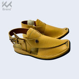 Handcrafted Yellow Textured Leather Peshawari Chappal – KK106