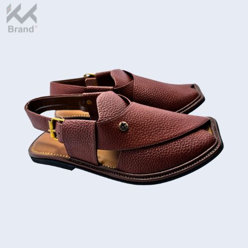 Brown Textured Leather Peshawari Chappal – KK109