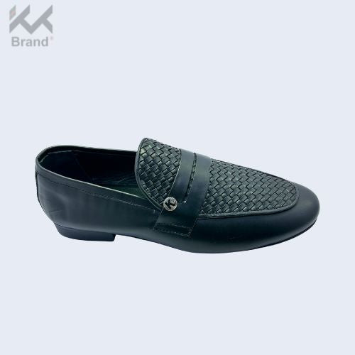 Premium Black Woven Leather Loafers – KK101