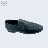 Premium Black Woven Leather Loafers – KK101