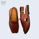 Brown Textured Leather Peshawari Chappal – KK109