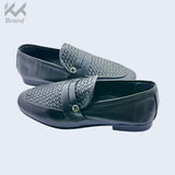 Premium Black Woven Leather Loafers – KK101