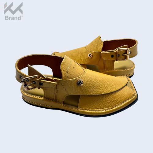 Handcrafted Yellow Textured Leather Peshawari Chappal – KK106