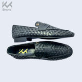 Premium Black Woven Leather Loafers – KK101