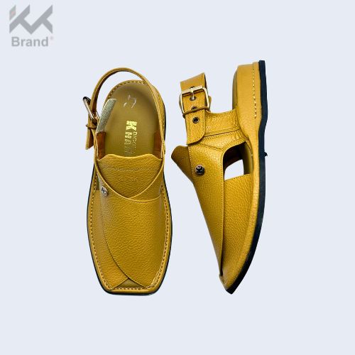 Handcrafted Yellow Textured Leather Peshawari Chappal – KK106
