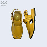 Handcrafted Yellow Textured Leather Peshawari Chappal – KK106