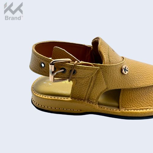 Handcrafted Yellow Textured Leather Peshawari Chappal – KK106