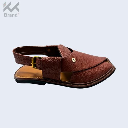 Brown Textured Leather Peshawari Chappal – KK109